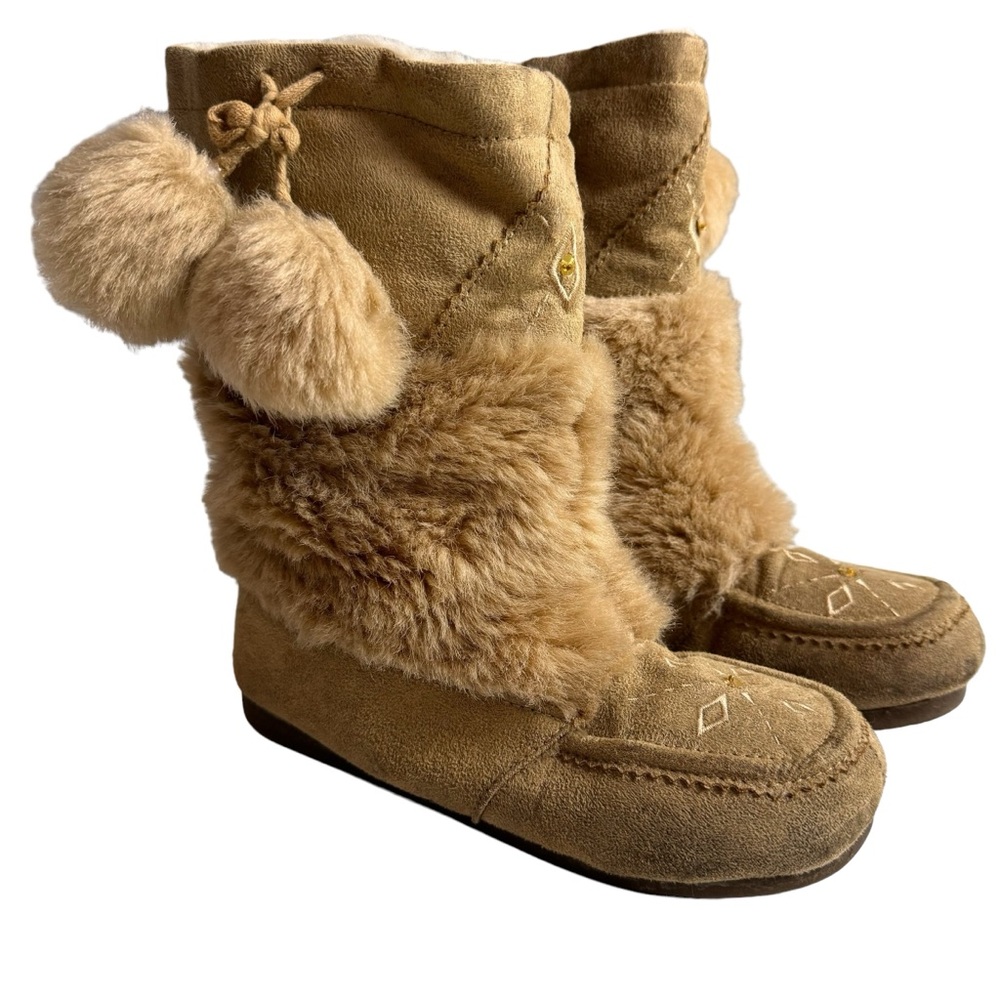 Cozy Tan Kids Boots with Pom Poms